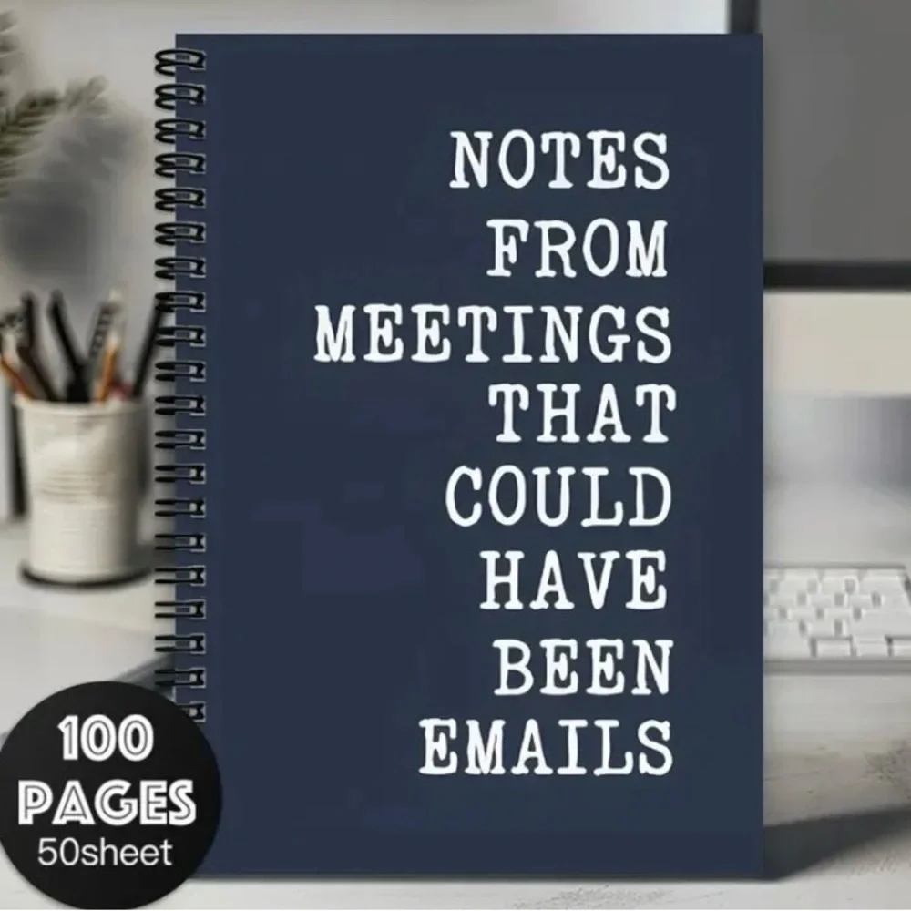 Navy Spiral Notebook with Humorous Work Quote ‘NOTES FROM MEETINGS…’